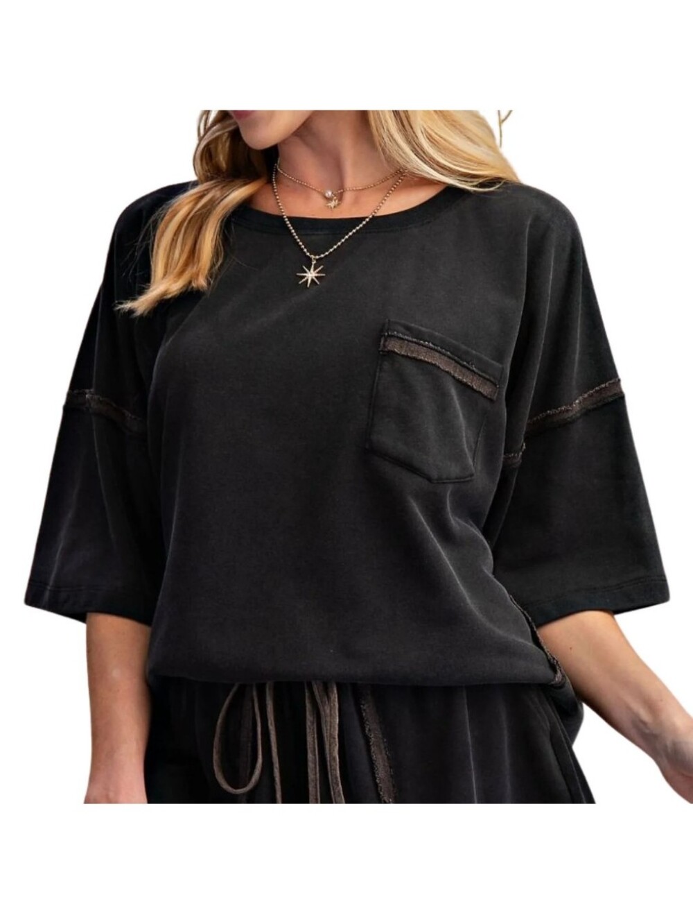 Easel Oversized Drop Shoulder Washed Terry Boxy Top- M